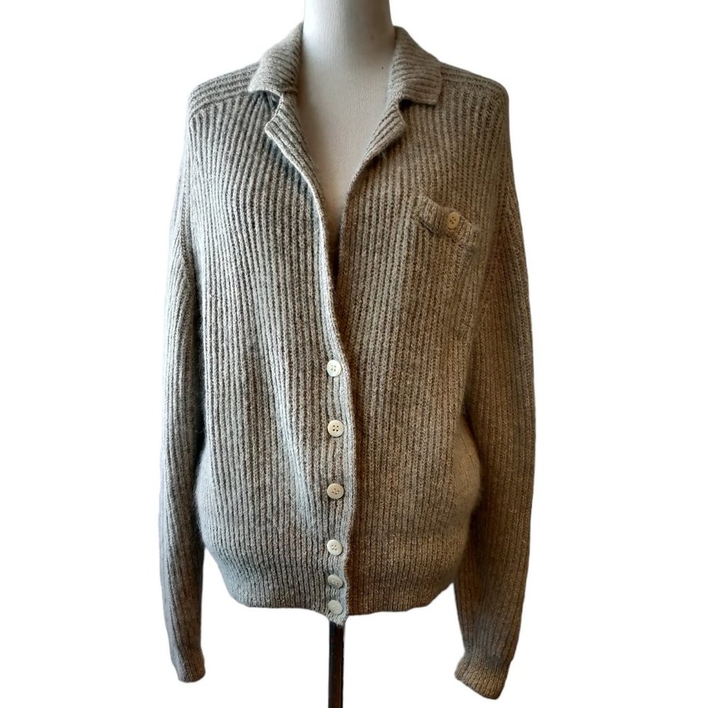 Liz Claiborne Collection Womens Gray Silk Angora Blend Button Grandpa Cardigan L